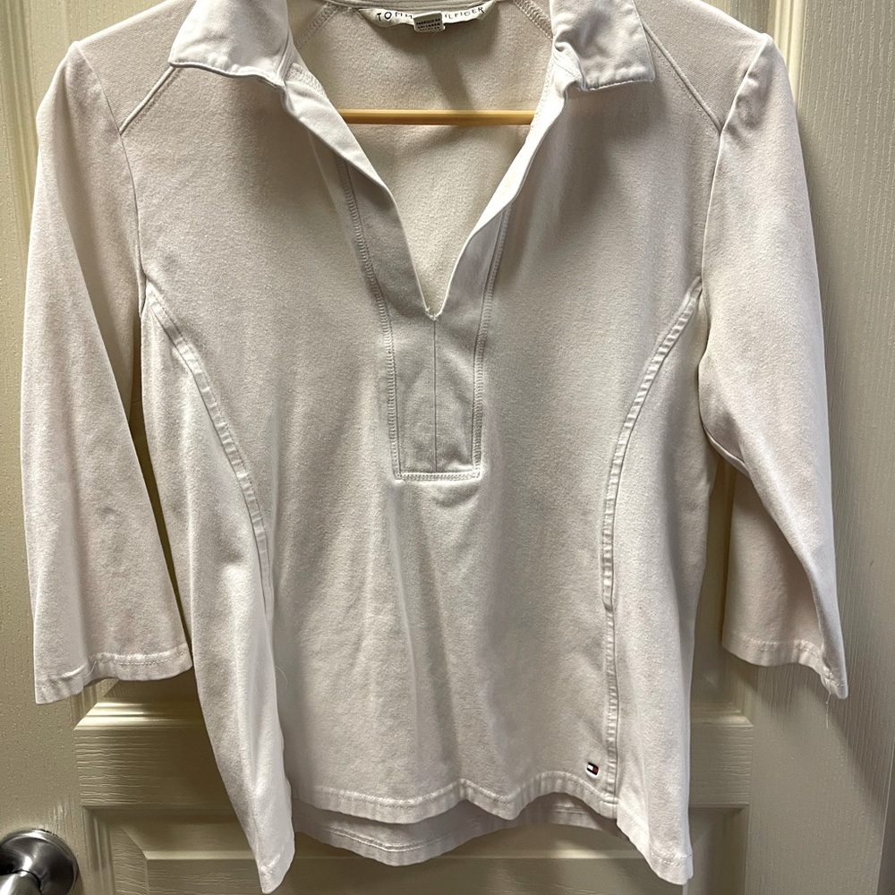 White 3/4 Sleeve Polo